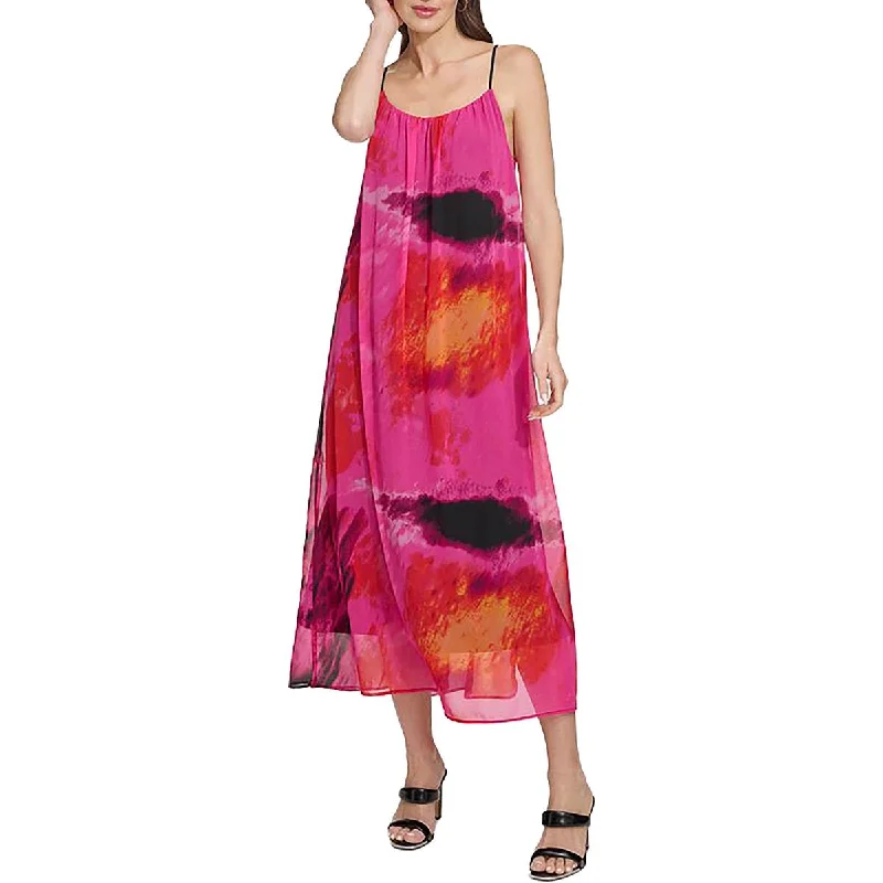 Womens Chiffon Printed Midi Dress