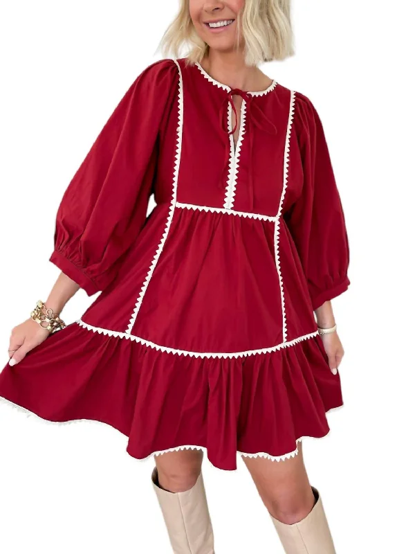 Twirl Around Mini Dress In Burgundy